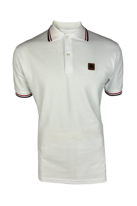 Trojan Three Colour Tipped Pique Polo in White