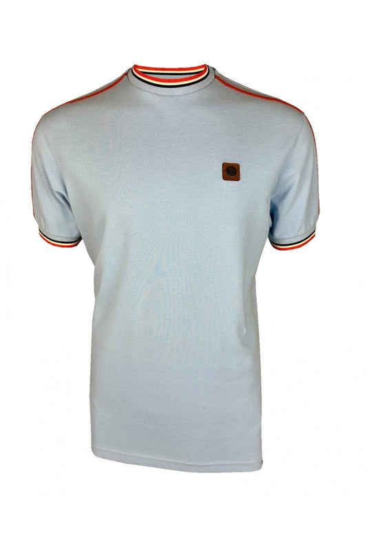 Trojan Three Colour Tipped Pique T-shirt in Powder