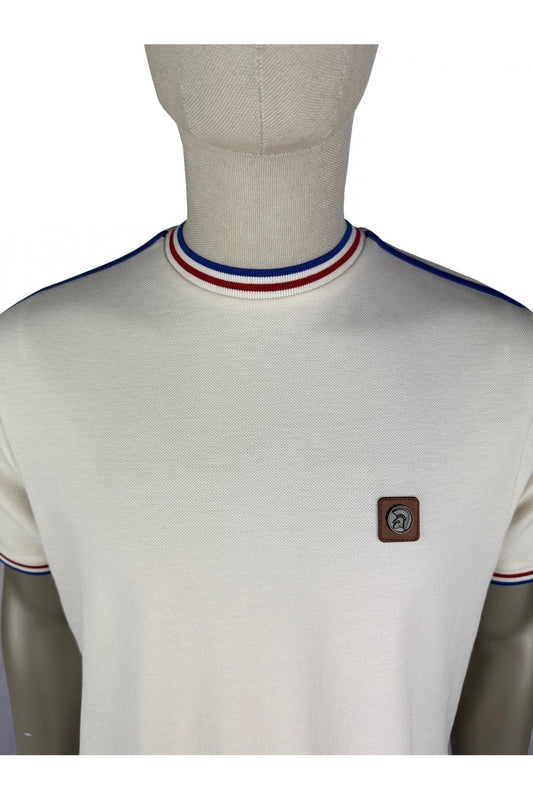 Trojan Three Colour Tipped Pique T-shirt Ecru - RD1 Clothing