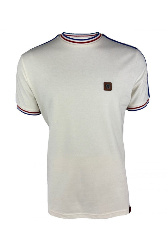 Trojan Three Colour Tipped Pique T-shirt Ecru - RD1 Clothing