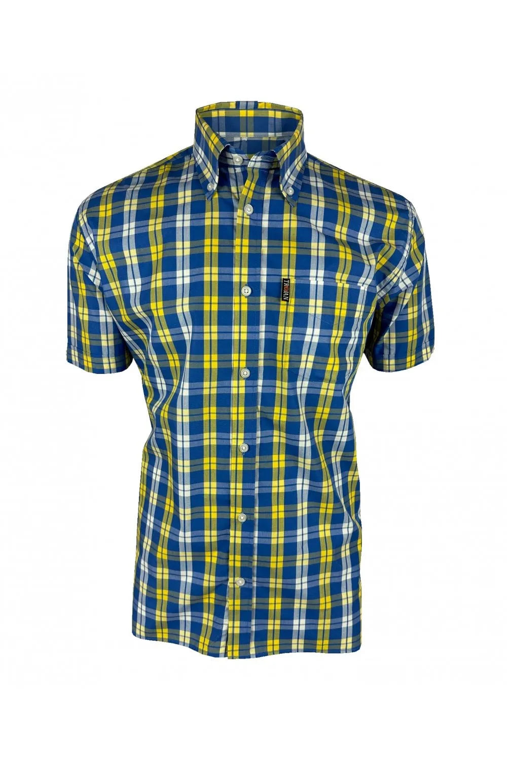 Trojan Windowpane Check S/S B/D Shirt In Cobalt