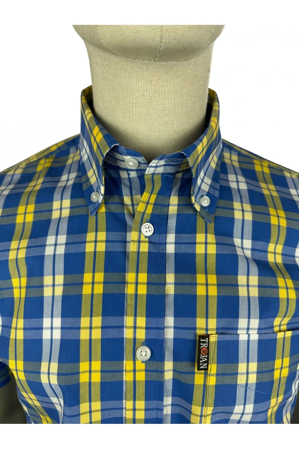 Trojan Windowpane Check S/S B/D Shirt In Cobalt