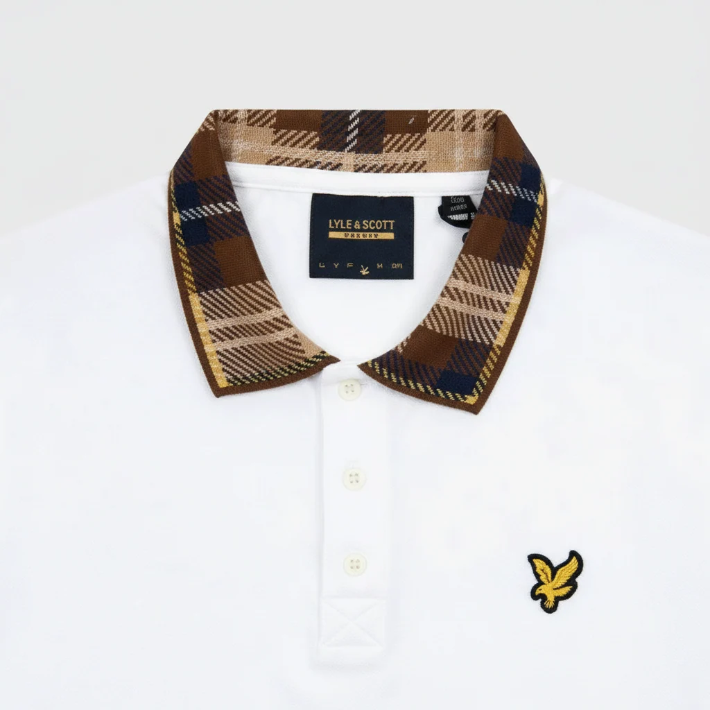 Lyle & Scott Tartan Collar Polo Shirt White/Brown