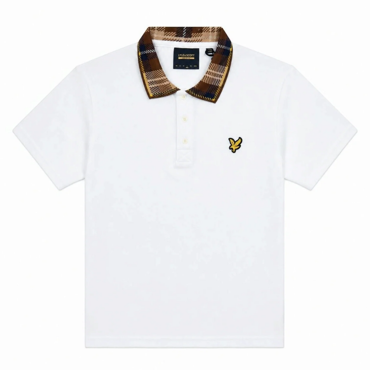 Lyle & Scott Tartan Collar Polo Shirt White/Brown