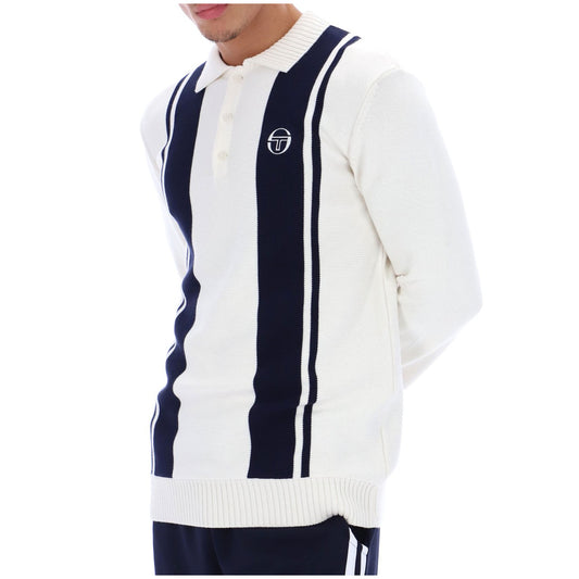 Sergio Tacchini Young Line Knit Polo In Gardenia/ Maritime Blue