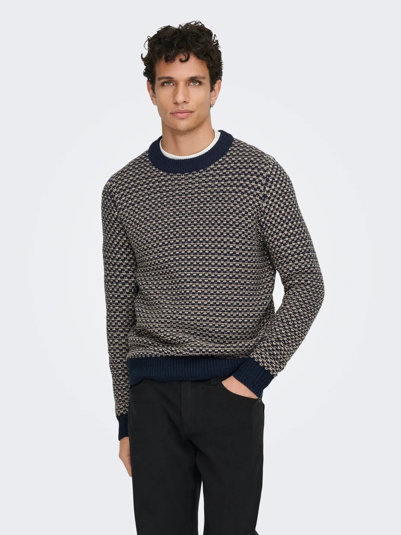 Only & Sons Onsmusa Reg Crew Knitted Jumper Navy/ Desert Taupe