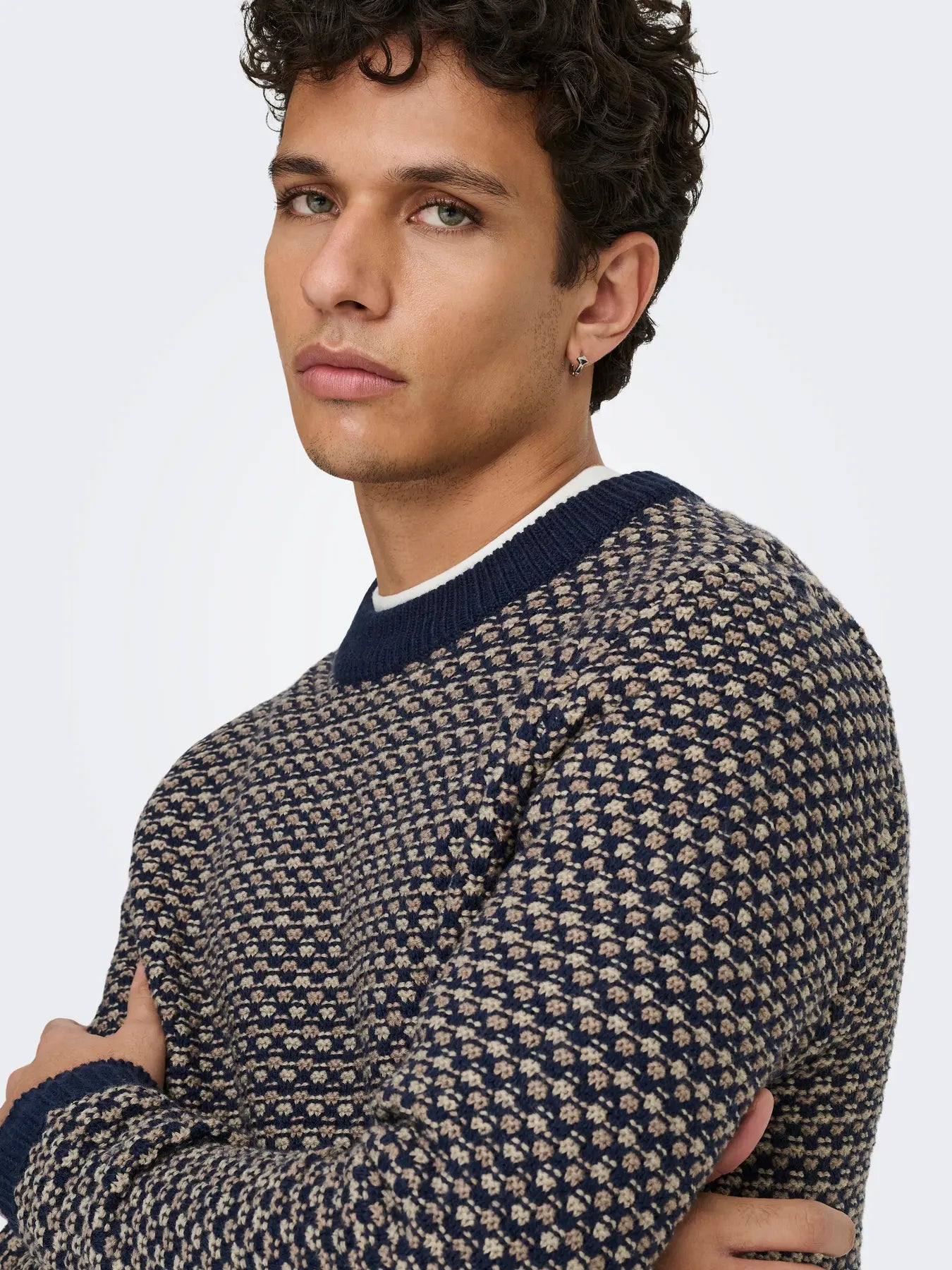 Only & Sons Onsmusa Reg Crew Knitted Jumper Navy/ Desert Taupe