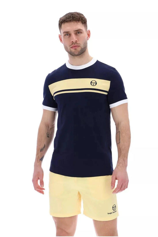 Sergio Tacchini Master Crew Neck T-Shirt In Maritime Blue/ Golden Haze