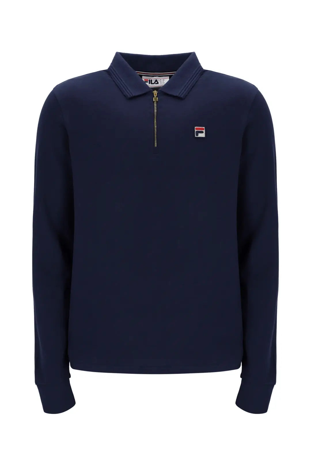 Fila Emiliano long sleeve polo shirt in navy with raised tipping, featuring a classic design and button collar.