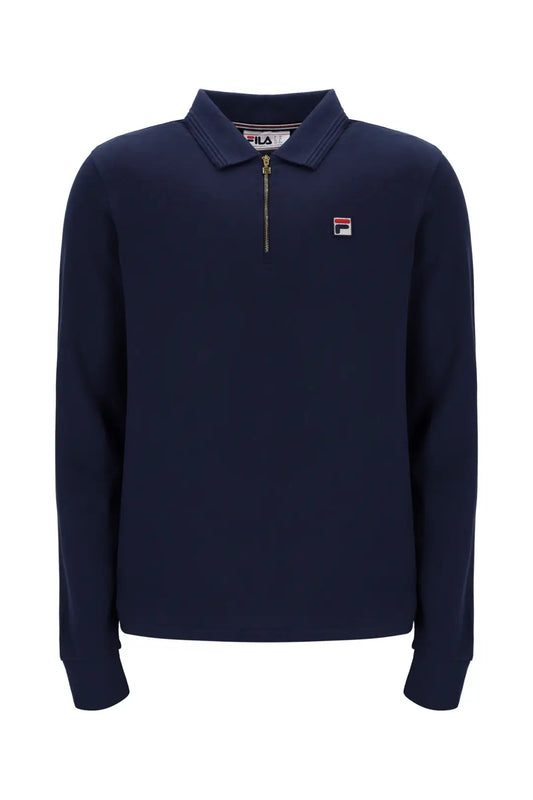 Fila Emiliano long sleeve polo shirt in navy with raised tipping, featuring a classic design and button collar.
