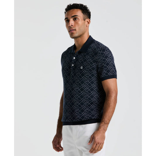 Original Pengiun Jaquard Sweater Polo Shirt In Dark Sapphire