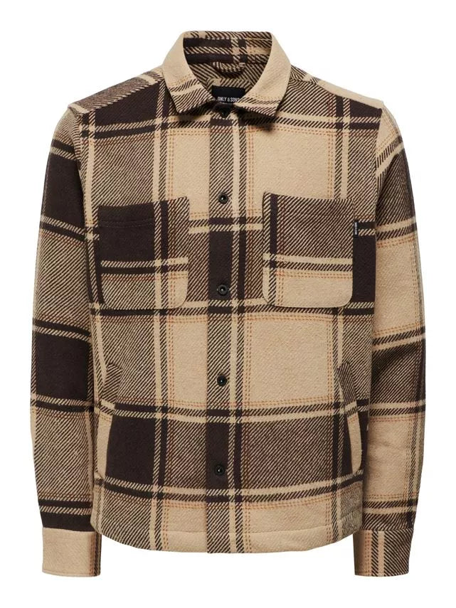 Only & Sons Check Over Shirt in Chinchilla