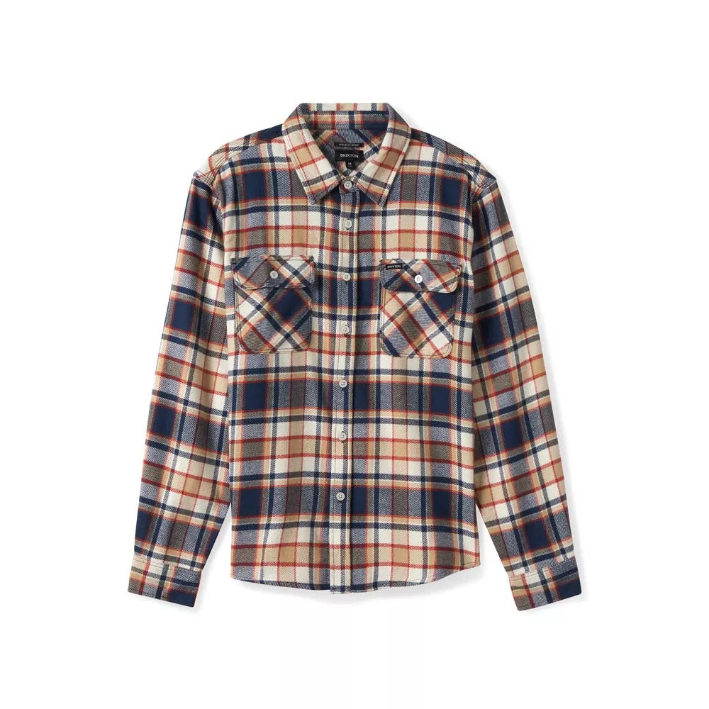 Brixton Bowery Flannel Shirt Washed Navy/ Barn Red/ Off White