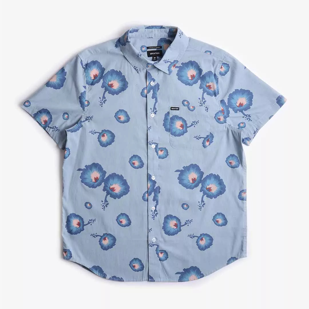 Brixton Charter Print SS Shirt Dusty Blue/ Pacific Blue/ Coral