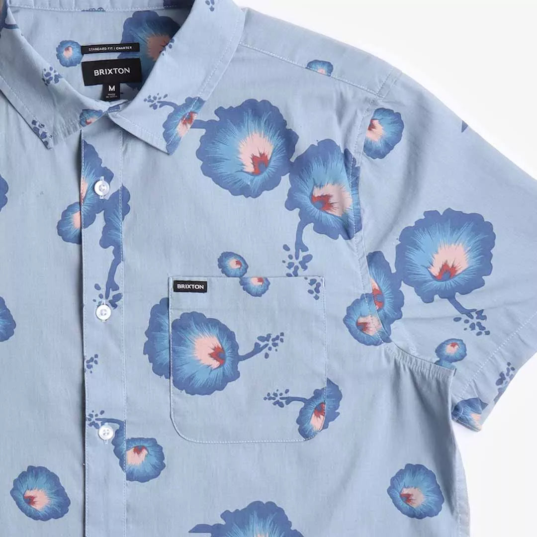 Brixton Charter Print SS Shirt Dusty Blue/ Pacific Blue/ Coral