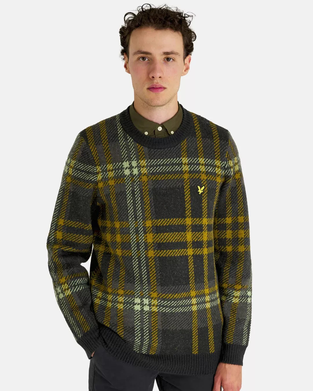 Lyle & Scott Check Crewneck Knit Jumper Black Ice