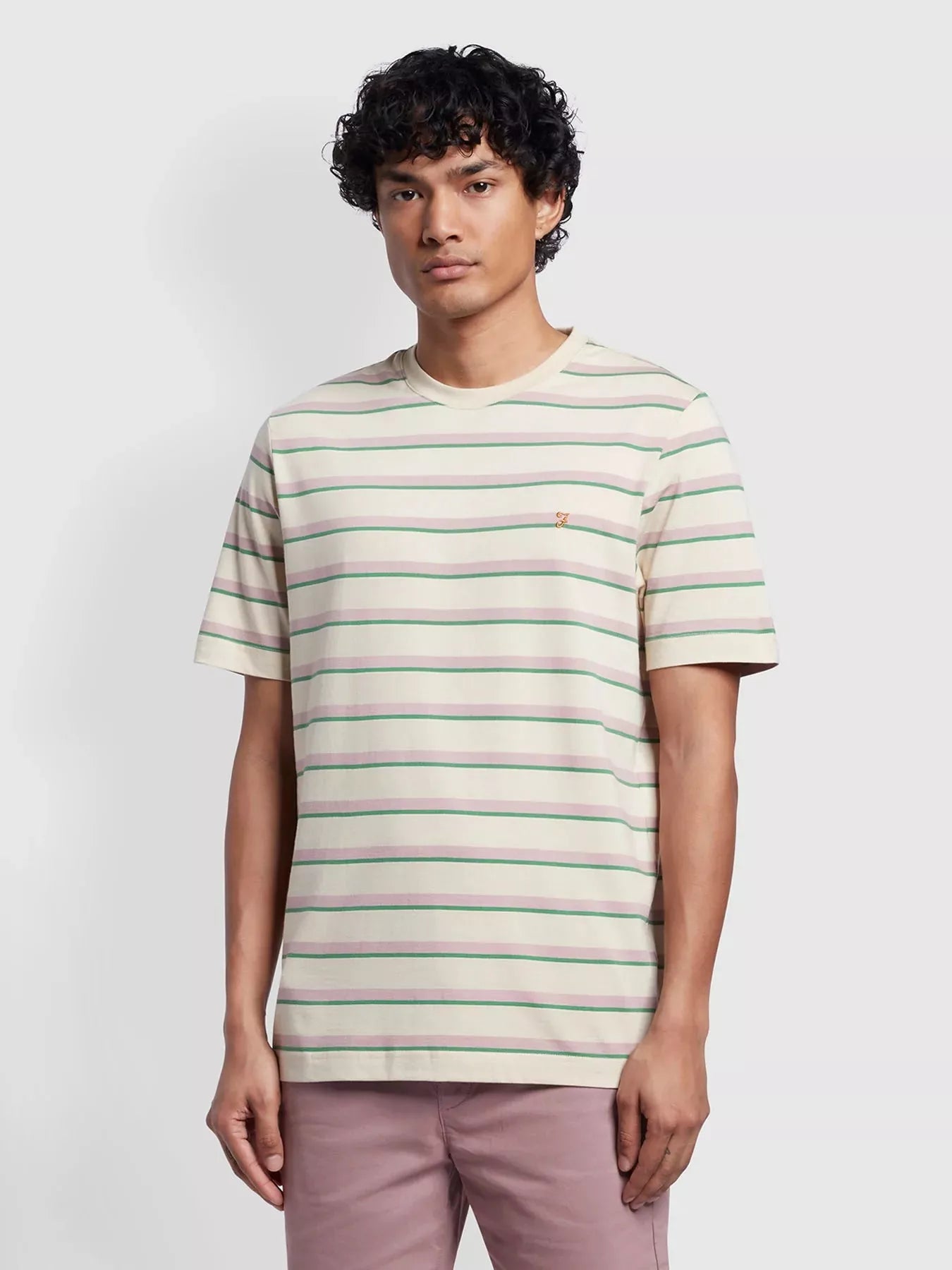 Farah Coxsone Regular Fit Multi Stripe Short Sleeve T-Shirt In Fog - RD1 Clothing