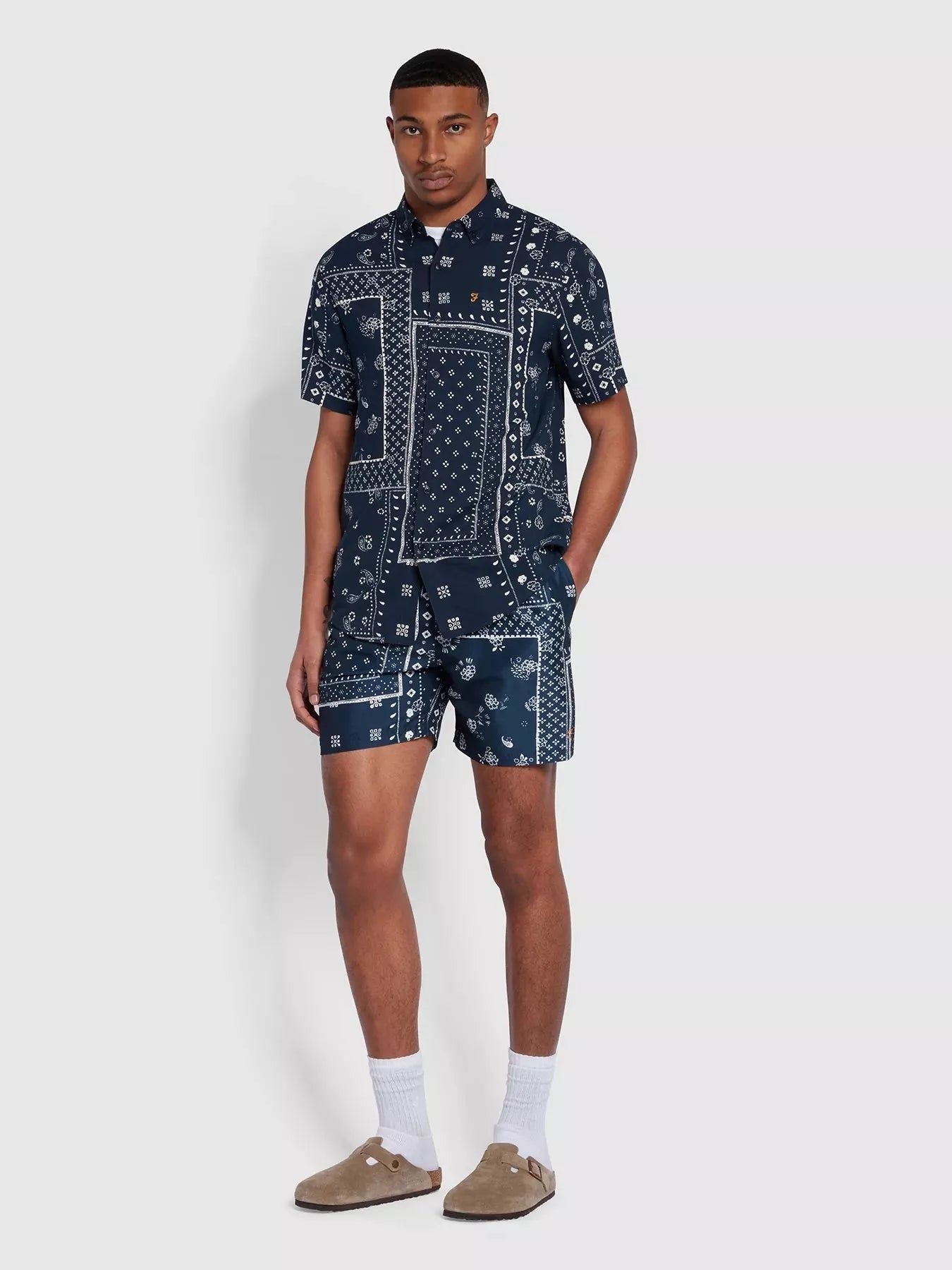 Farah Colbert Bandana Print Swim Shorts in True Navy