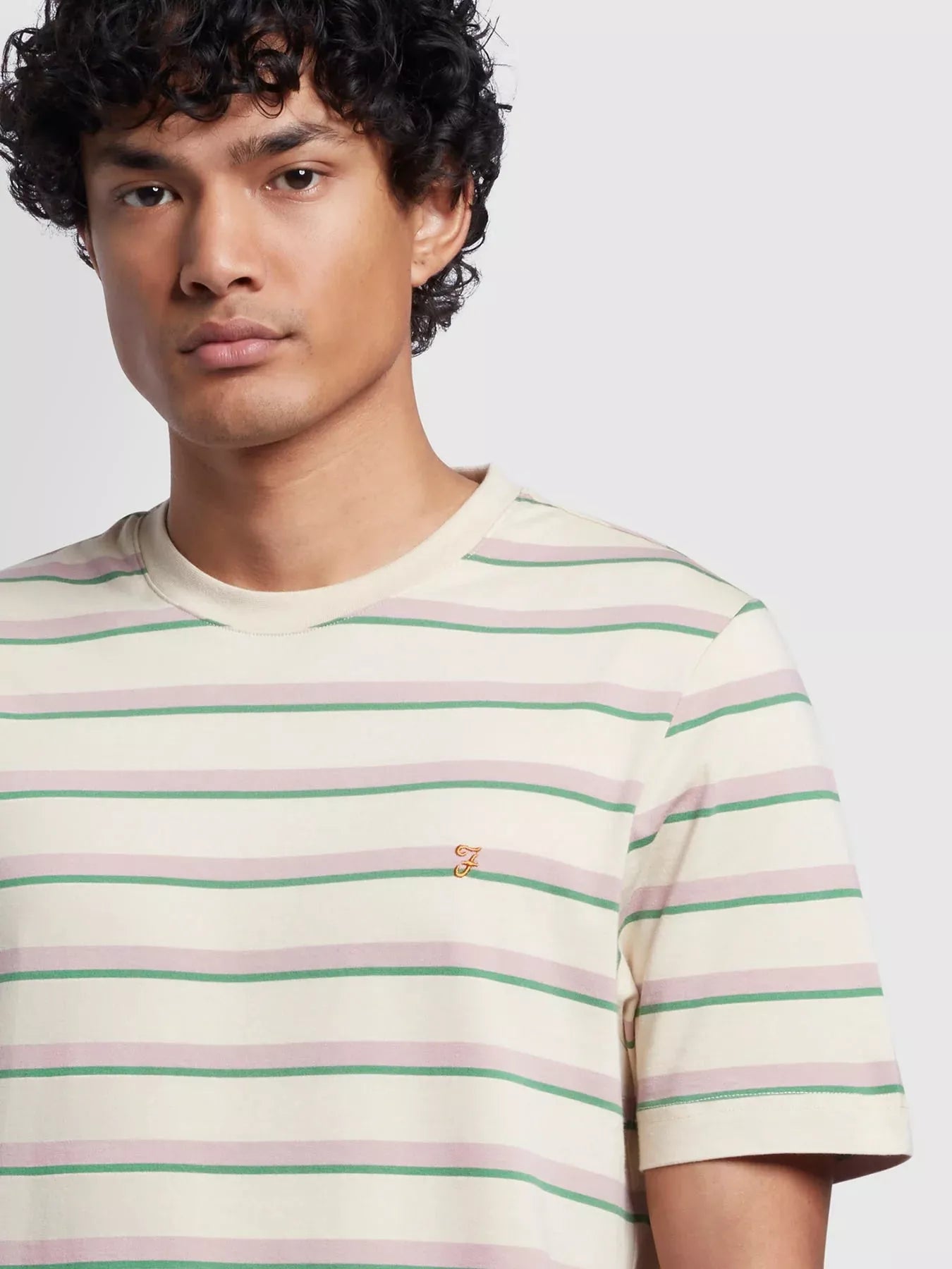 Farah Coxsone Regular Fit Multi Stripe Short Sleeve T-Shirt In Fog - RD1 Clothing